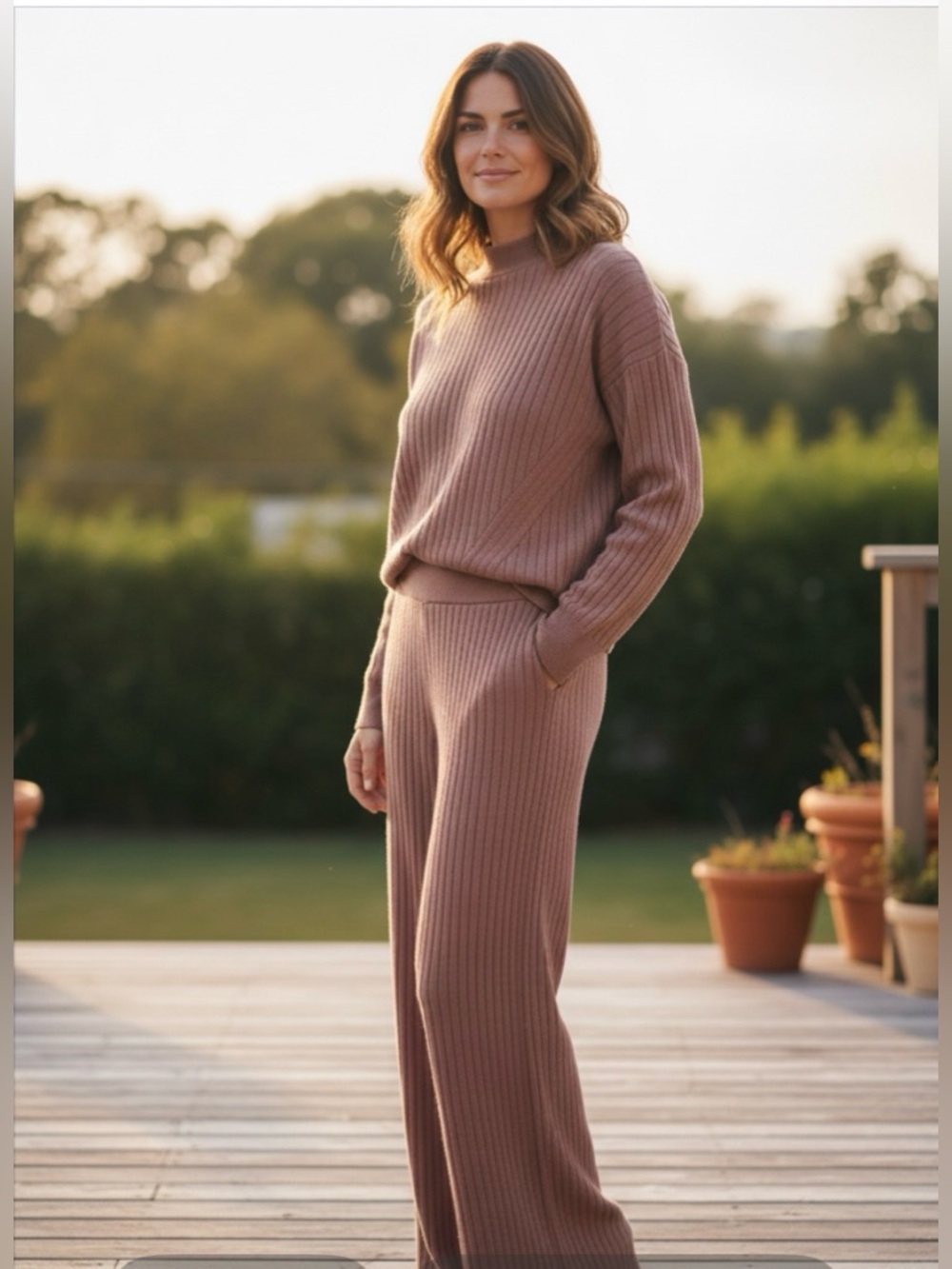 Abercrombie & Fitch Ribbed Knit 2 Piece Lounge Set XS Mauve Brown - Picture 14 of 16